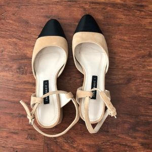 Zara leather cap toe block heels